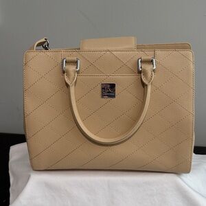 Joseph Katz Quilted Tan Satchel Handbag with Top Handles